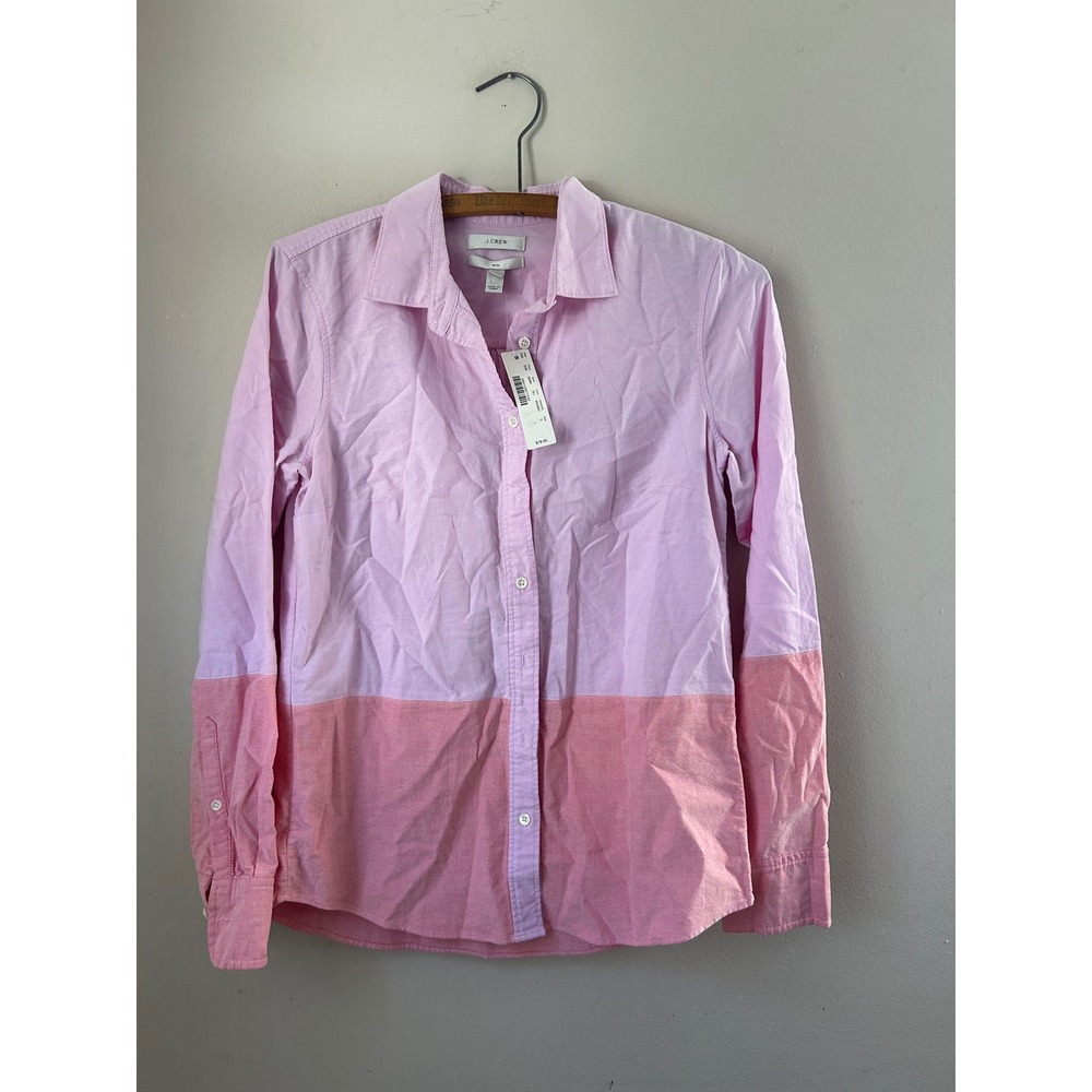 J. Crew Boy‎ Fit Colorblock Long Sleeve Shirt Size 2 Pink Lavender Preppy Office